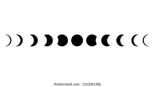 Фазы Луны астрономия набор иконок векторные иллюстрации на белом фоне.
