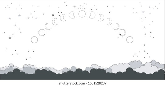 Moon phases astronomy icon set Vector Illustration on the white background.lined pattern.