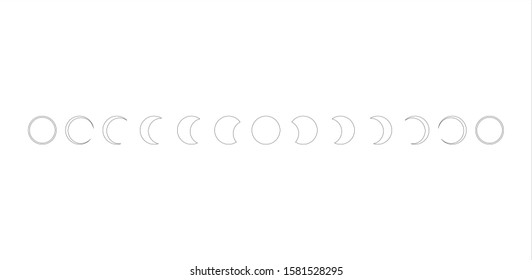 Moon phases astronomy icon set Vector Illustration on the white background.lined pattern.
