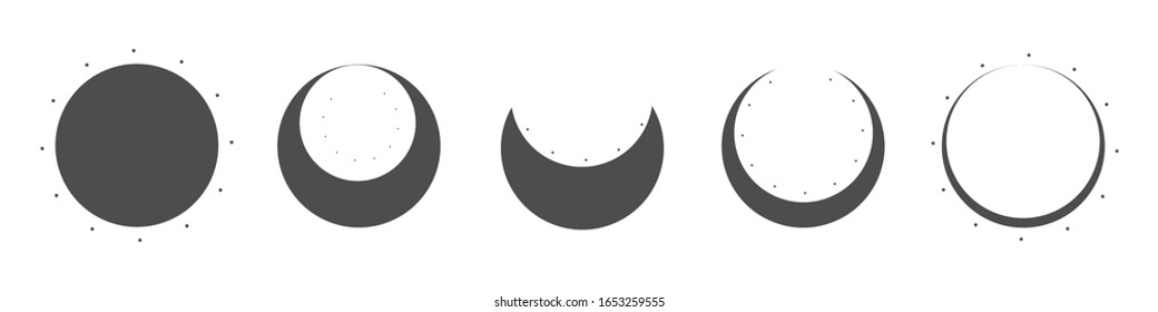 Moon phases astronomy icon set on white background. Vector Illustration.