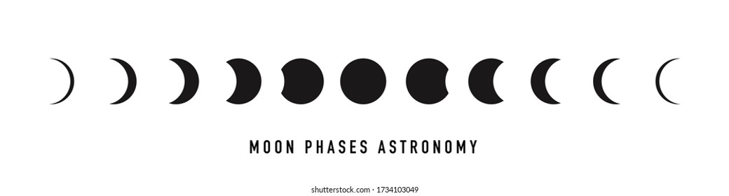 Conjunto de iconos de astronomía de fases lunares. Ilustración vectorial sobre el fondo blanco.