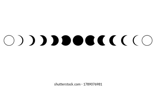 Conjunto de iconos de astronomía de fases lunares. Ilustración vectorial sobre el fondo blanco.