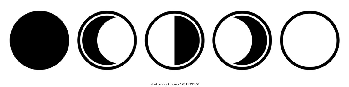 Moon phases. Astronomy icon set. New moon to full moon isolated on white background. Vector Illustration, eps10.