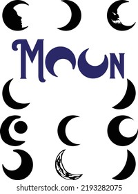 Moon phases astronomy icon set Vector Illustration on the white background.