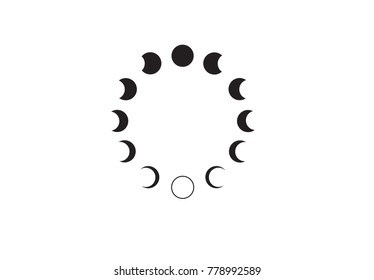 Mondphasen Astronomie-Symbol setzt Vektorgrafik auf weißem Hintergrund.