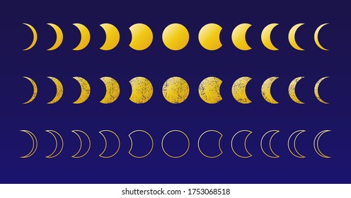 El símbolo de silueta de icono de astronomía de las fases de la luna. Logo de la luna llena y del signo de la media luna. Ilustración vectorial. Aislado sobre fondo blanco.