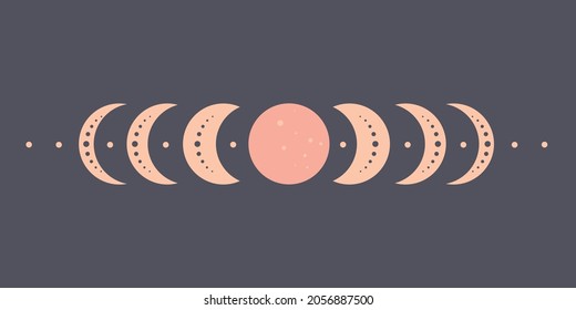 Moon phases astronomy icons set vector illustration on dark background.