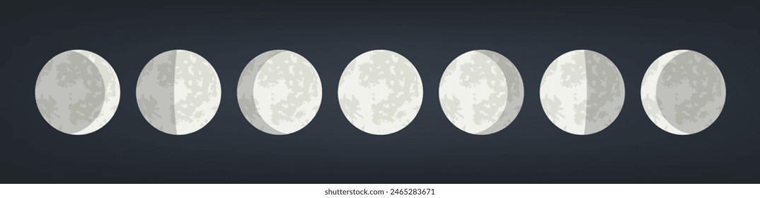 Moon phases astronomy icons set. The entire cycle from new moon to full. Vector illustration