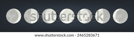 Moon phases astronomy icons set. The entire cycle from new moon to full. Vector illustration