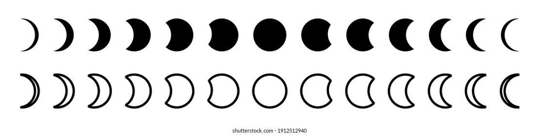 Moon phases astronomy night space and nature moon phases sphere shadow icon set