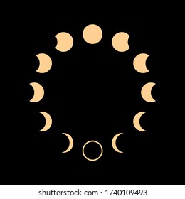 Moon phases astronomy on black backround. Vector illustration of a cycle from new to full moon. Vector illustration EPS 10.