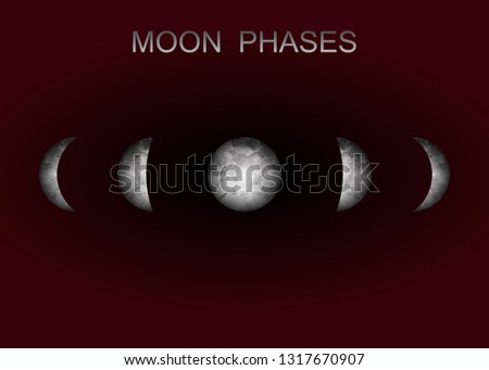 Moon phases astronomy realistic image on black background. Vector illustration of cycle from new to full moon