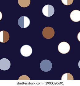 Moon phases astronomy seamless pattern. Third quarter, full moon, first quarter, new moon.