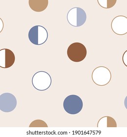 Moon phases astronomy seamless pattern. Third quarter, full moon, first quarter, new moon.