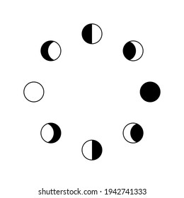 Moon phases. Black and white vector illustration.