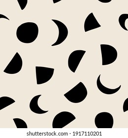 Moon phases Boho seamless pattern in a minimal mid century modern style. Celestial Vector  design Template with organic grunge texture. For cosmetics, tattoo, Spa, social media