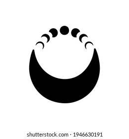 Moon phases. Boho vector illustration. Contemporary art with crescent moon. Celestial t shirt print, bohemian poster, cards, moon tattoo, modern logo. Scandinavian style