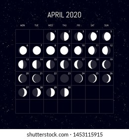 Moon Phases Calendar 2020 Year April Stock Vector (Royalty Free ...