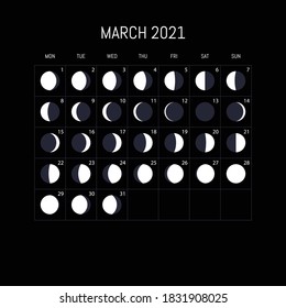 Moon Phases Calendar 2021 Year December: เวกเตอร์สต็อก (ปลอดค่า 