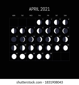 Moon Phases Calendar 2021 Year April Stock Vector (Royalty Free ...