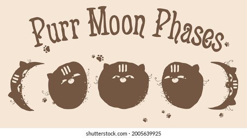 Moon phases with cat faces and paws