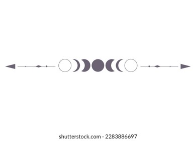 Moon Phases with celestial border isolated on white background. Mystic esoteric symbol with moon and border. Astrology cycle eclipse. Vector design element.