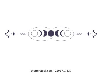 Fases de la luna con borde celestial aislado sobre fondo blanco. Símbolo esotérico místico con luna y borde. Eclipse del ciclo de astrología. Elemento de diseño de vectores.