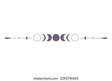 Moon Phases with celestial border isolated on white background. Mystic esoteric symbol with moon and border. Astrology cycle eclipse. Vector design element.