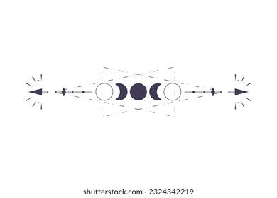 Moon Phases with celestial border isolated on white background. Mystic esoteric symbol with moon and border. Astrology cycle eclipse. Vector design element.