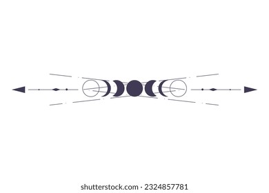 Moon Phases with celestial border isolated on white background. Mystic esoteric symbol with moon and border. Astrology cycle eclipse. Vector design element.