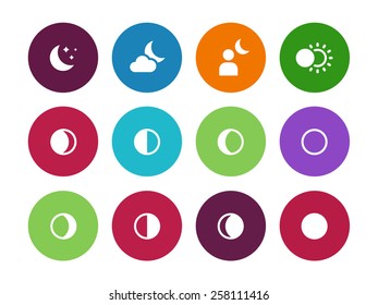 Moon phases circle icons on white background. Vector illustration.