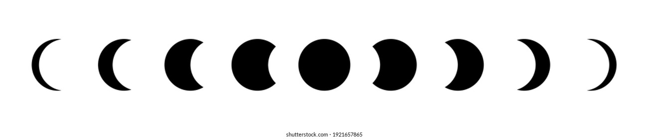 Moon phases collection. Moon phases vector icon set. Moon rotation icons set. Space poster set. illustration isolated. Nature concept. Isolated vector icon. Calendar icon vector. Galaxy, space. EPS 10