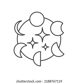 Icono de línea de concepto de fases lunares. Ilustración de elemento simple. Diseño de símbolo de esquema de las fases lunares a partir del conjunto de espacios. Se puede usar para web y móvil con fondo blanco
