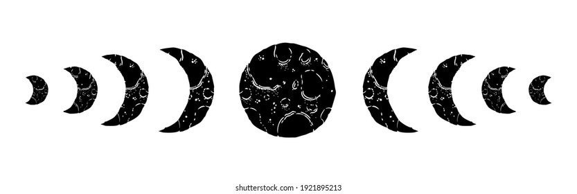 Moon phases cosmos.Design isolated in white background.Celestial astrology planet.Vector illustration.