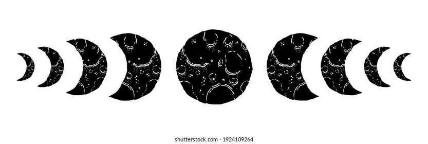 Moon phases cosmos.Design isolated in white background.Celestial astrology planet.Vector illustration.