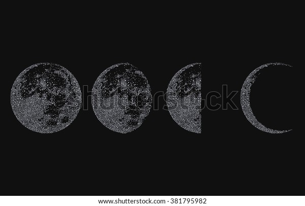 Moon phases decoration. Dotted Space\
Background. Vector\
illustration.