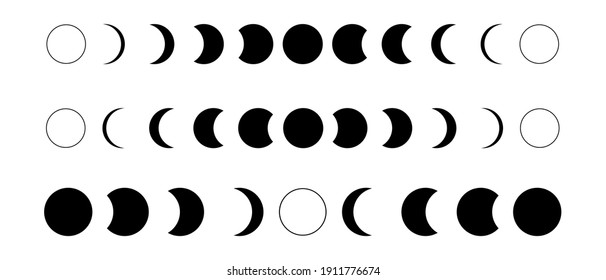 Ilustración de icono plano de fases lunares aislada en fondo blanco.