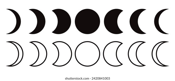 Moon phases flat icon illustration isolated on white background.