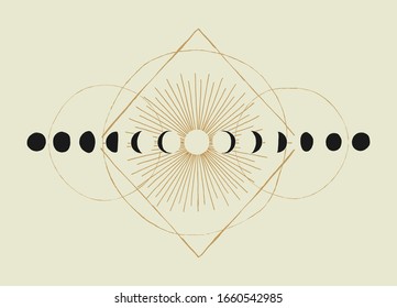 Moon phases geometry vintage occult illustration t-shirt print