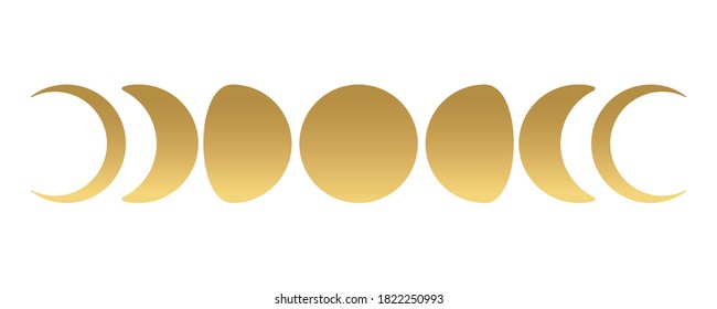 Moon phases gold set. Boho style. Vector. 