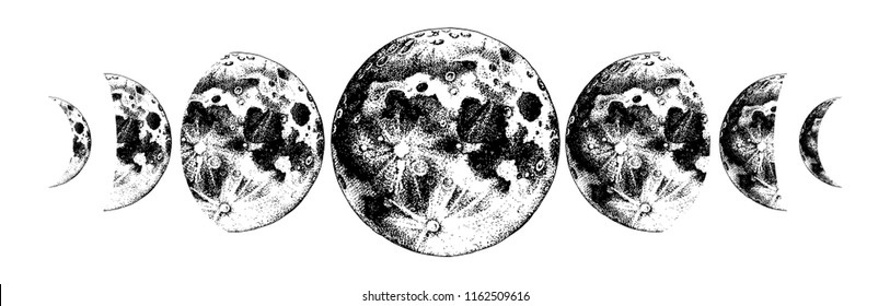Moon phases. Hand drawn vector illustration