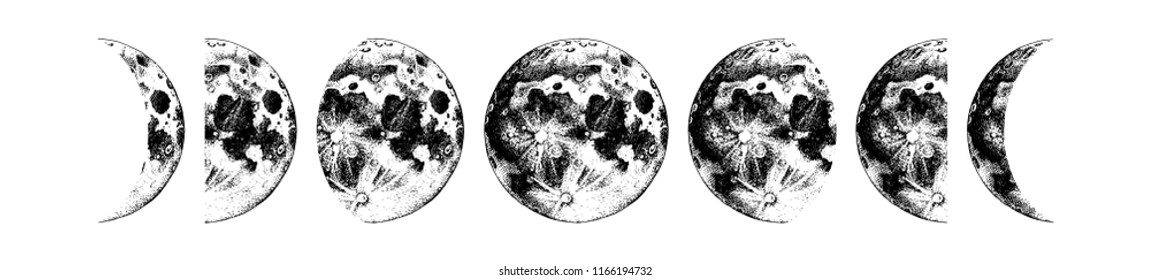 Moon phases. Hand drawn vector illustration