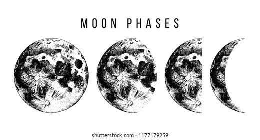 Moon phases. Hand drawn vector illustration