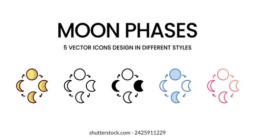 Moon Phases Icon Design in Five style with Editable Stroke. Line, Solid, Flat Line, Duo Tone Color, and Color Gradient Line. Suitable for Web Page, Mobile App, UI, UX and GUI design.