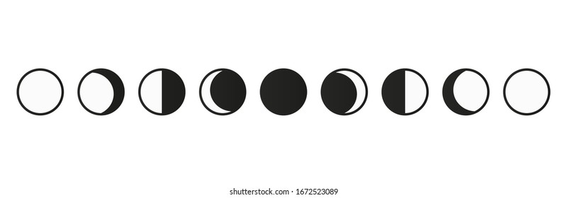 Moon phases icon night space astronomy and nature moon phases sphere shadow. The whole cycle from new moon to full moon. Gibbous icon vector