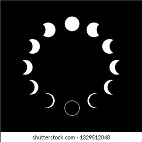 Moon phases icon on black background. Vector Illustration