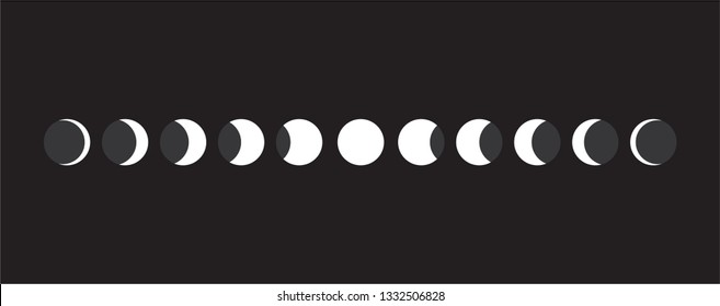 Icono de fases lunares sobre fondo negro. Ilustración vectorial