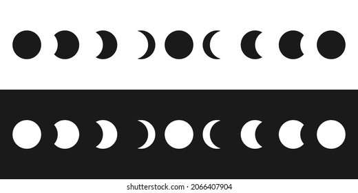 Moon phases icon set. Dark and white themes. Vector illustration.