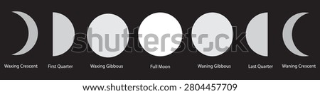 Moon Phases Icon Set. Lunar Cycle Vector Illustration Collection.