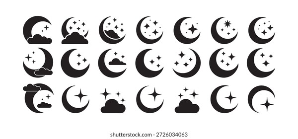 Conjunto de Ícones de Fases da Lua. Vetor da Lua e do Céu Noturno, Símbolos da Fase da Lua, ícone de Fases da Lua Mínima Coleção. ilustração vetorial eps 10